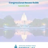 Forum Congressional Recess Guide Summer 2024 Cover Graphic Image of US Capitol Building and Sunset