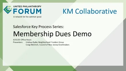 Title Slide for Salesforce Key Process Series Recording from April 2020 on Membership Dues