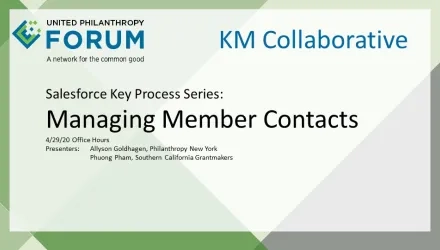 Title Slide for Salesforce Key Process Series Recording from April 2020 on Managing Member Contacts in Salesforce