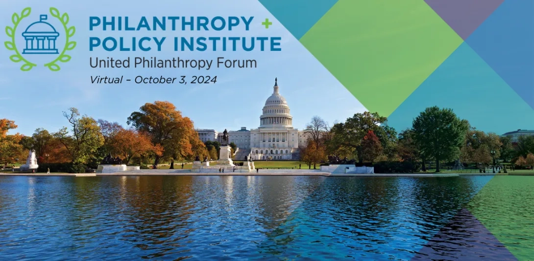 Philanthropy + Policy Institute 2024 logo and image of the US Capitol